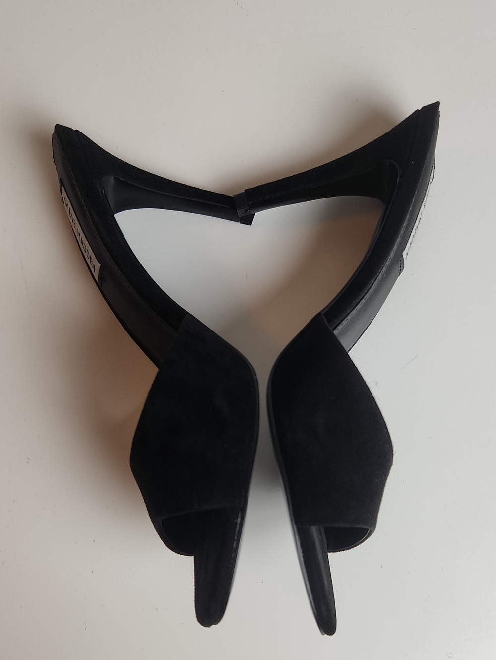 Steve Madden Erin Signal Black Suede Opem Toe Slip On Mules Heels 8.5 Like New - Picture 3 of 6